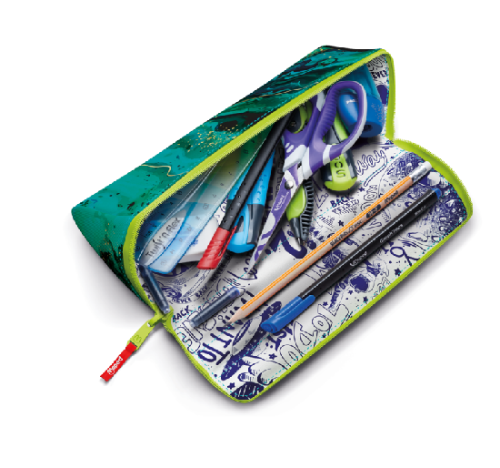 Maped XXL pencil case green open full of stationery