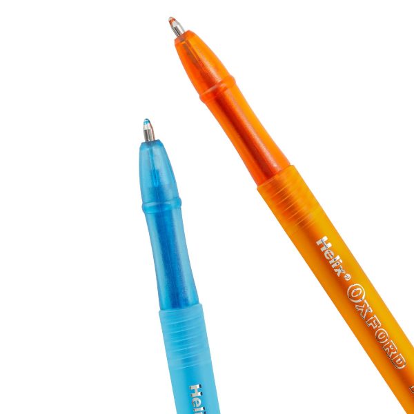 blue and orange metallic gel pen nibs up close