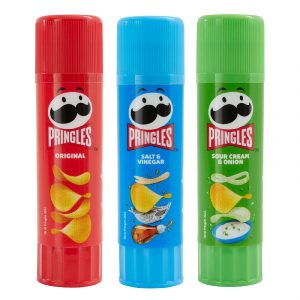 red, blue and green pringles glue sticks