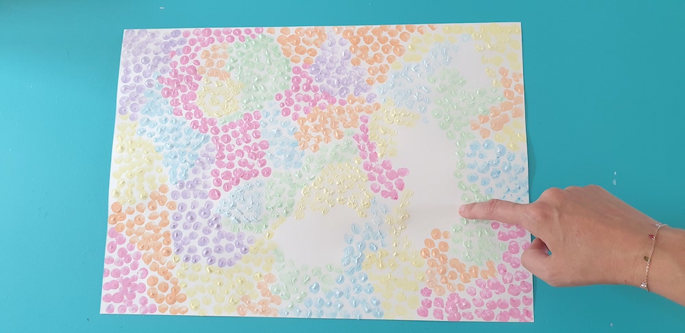 A sheet of paper decorated with pastel spots