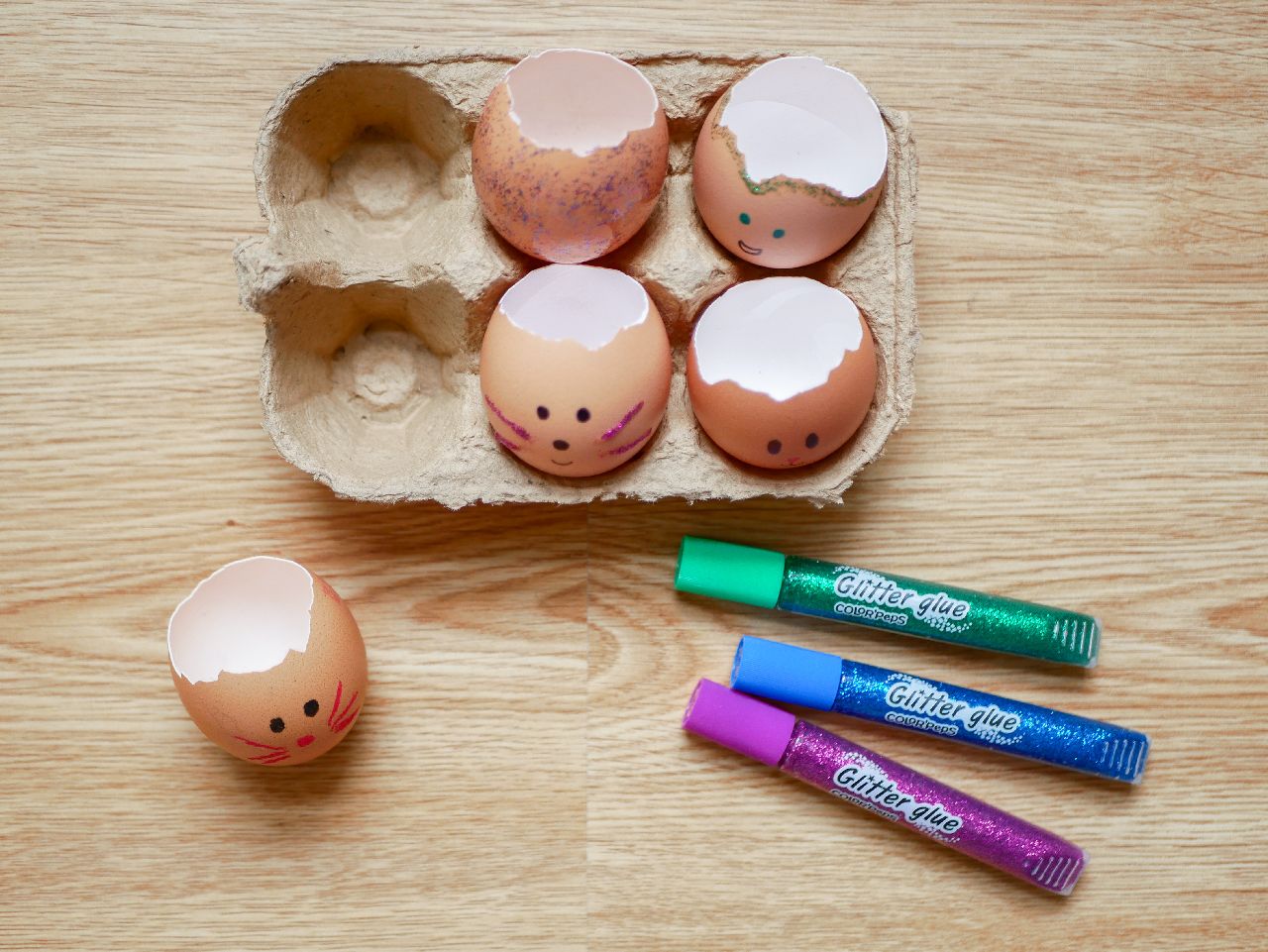 eggs and egg box on a desk