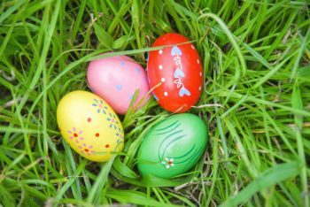 Easter eggs lying on grass