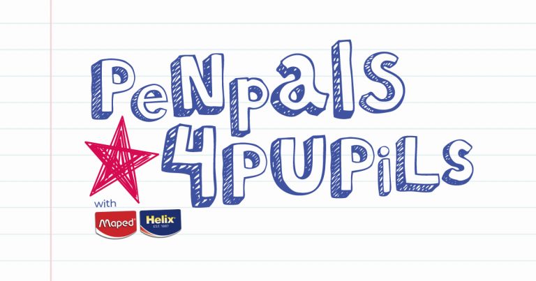 pen pals for pupils logo with lined paper background