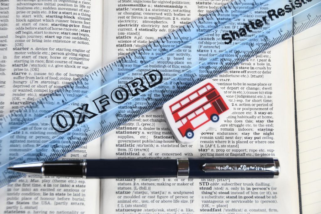 Helix Oxford Stationery Lying on top of a dictionary showing the definition of the word "stationery"