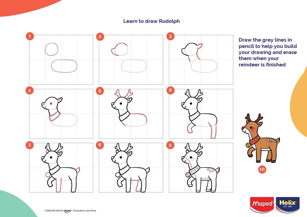 Step-by-step guide to draw Rudolph