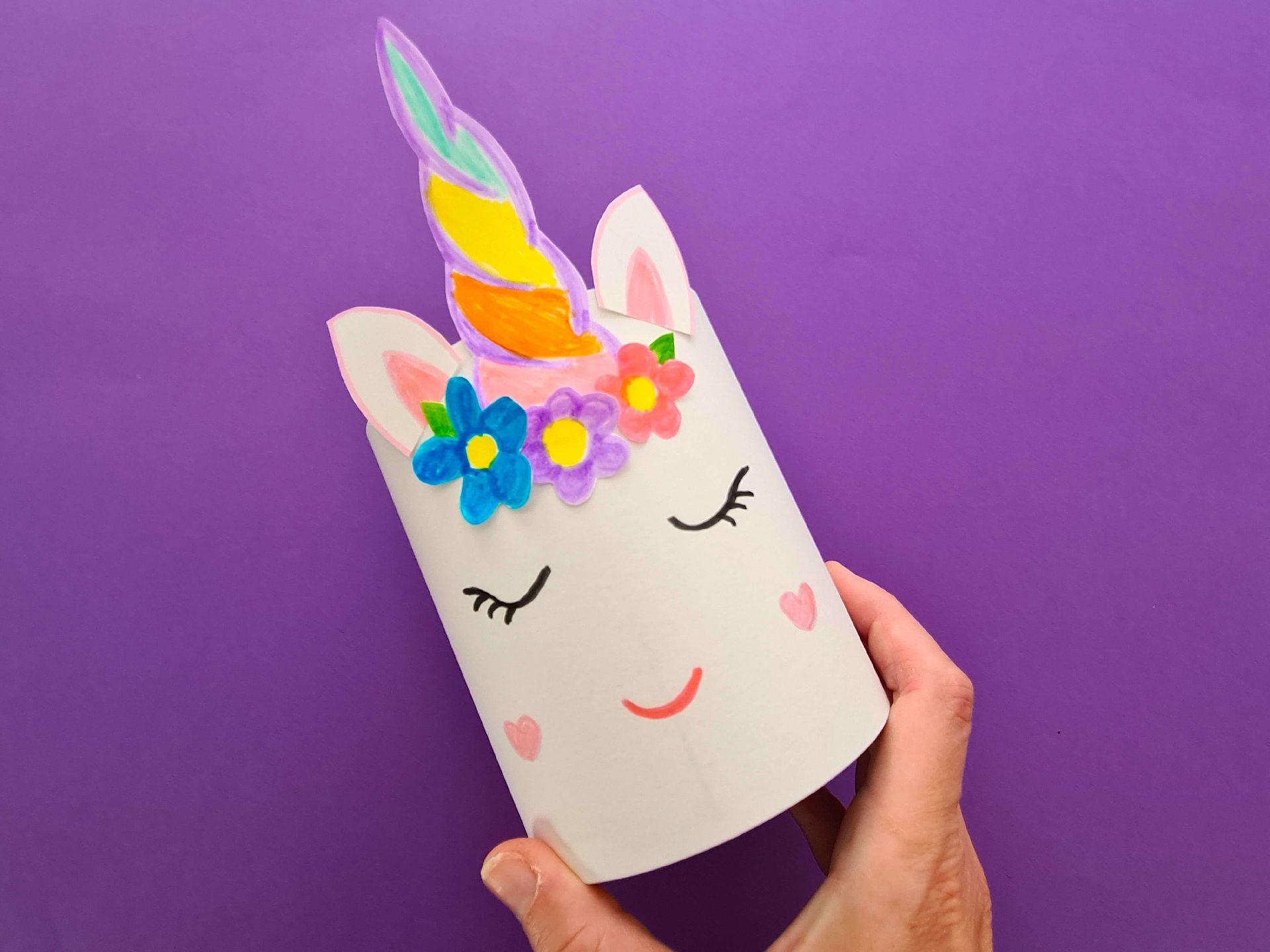 a completed unicorn pencil pot