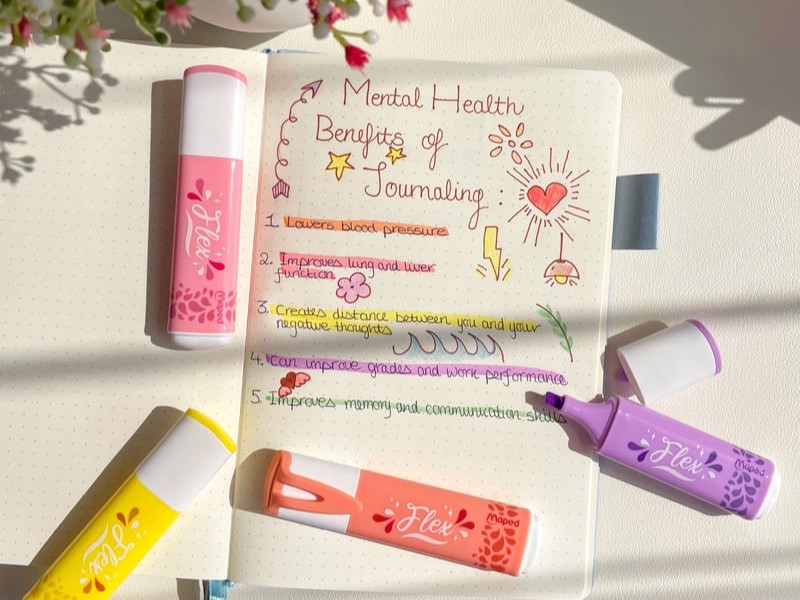 pastel flex highlighters with mental health bullet journal 