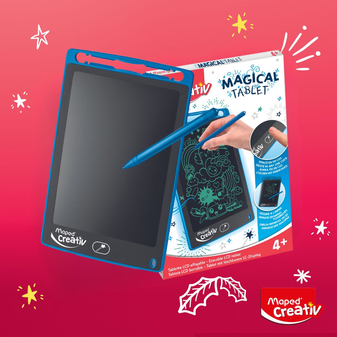 magic tablet and cover on red background
