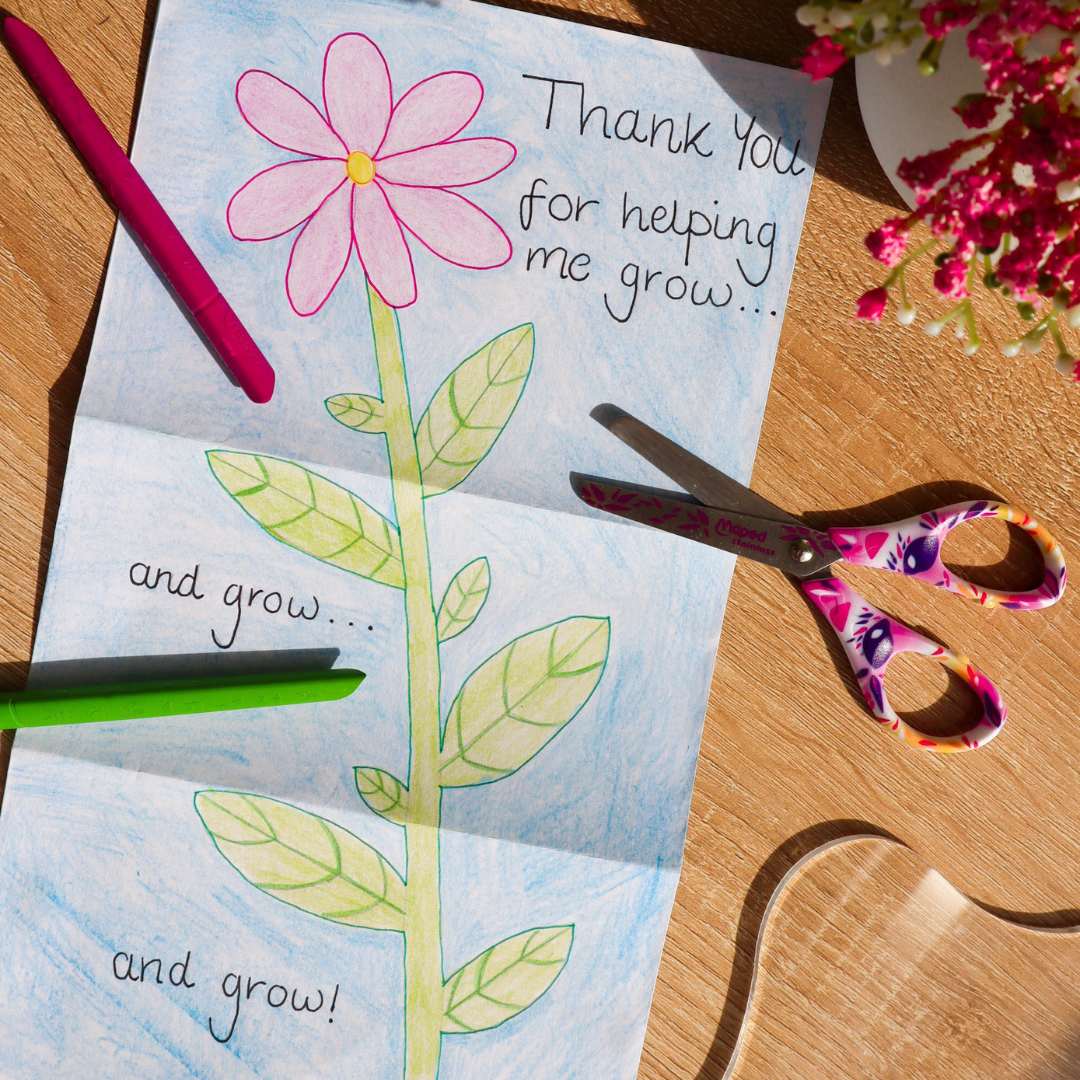 Thank you teacher card with flower on 