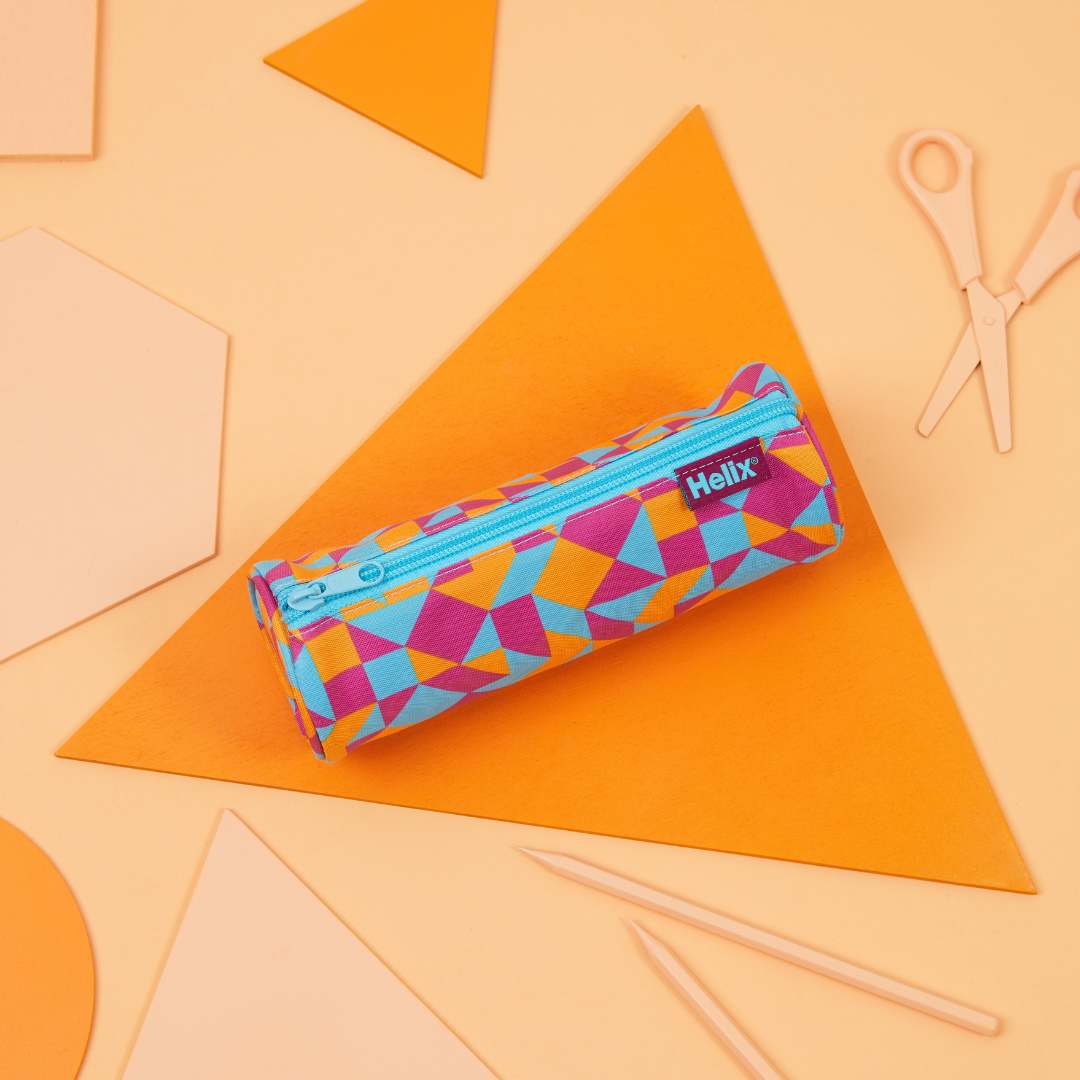 geo pink and blue pencil case